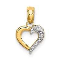 14K Yellow Gold and Rhodium-Plating Beaded & Textured Mini Heart Pendant