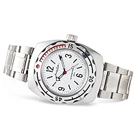 Vostok | Classic Amphibian Automatic Self-Winding Russian Diver Wrist Watch | WR 200 m | Fashion | Business | Casual Men's Watches | Model 090486 Steel Bracelet