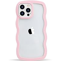 Design for iPhone 12 Pro Max Clear Case with Wavy Edge, Cute Fashion Transparent Curly Wave Shape Frame Phone Case, Shockproof Hard PC & Soft TPU Bumper Protection Cover for Women Girl, Pink
