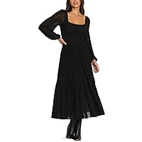 Women Black Maxi Dresses Long Sleeve Plus Size Simple Gothic Casual Modest Church Dresses
