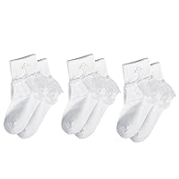 3 Pairs Baby Boys Girls Baptism Socks Breathable Ruffle Pure White Ankle Socks with Cross for Newborn Infant