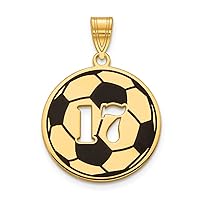 14k Yellow Gold Enameled Soccer Ball with Cut Out Number Customize Personalize Engravable Charm Pendant Jewelry Gifts For Women or Men (Length 0.85