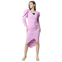 Xclusive Womens Ready to Wear Cotton Lycra Soft Bodycon Puff Sleeve Western Dress (N-7032)
