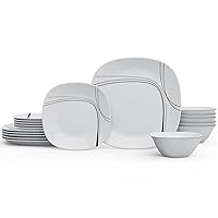 Square Dinnerware Set, MEKY Glassware 18-Piece Service for 6, Easy to Clean, Dinner Plates, Dishes, Bowls Set, Modern Line