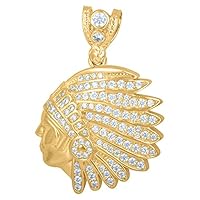 10k Yellow Gold Mens CZ Cubic Zirconia Simulated Diamond Native Indian Fashion Charm Pendant Necklace Jewelry for Men