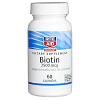 Rite Aid Biotin Capsules, 2500 mcg - 60 Count | Hair, Skin and Nails Vitamin | Biotin Hair Skin Nail | Hair Nails Dietary Supplement