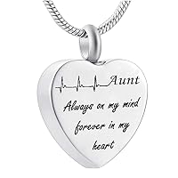 misyou Aunt Cremation Jewelry On Electrocardiogram Always in My Heart Memorial Necklace Ashes Keepsake Pendant