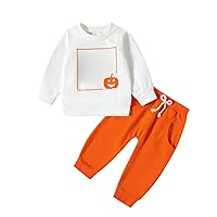 Baby Gift Set Cotton Warm Crewneck Long Sleeve Round Neck Letter Pumpkin Set for Boys Or Girls Fall Clothes for Teen Girls (White, 6-12 Months)