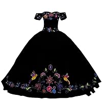 Sexy Off Shoulders Ball Gown Quinceanera Prom Dresses Charro Boho Mexican Cheap Satin Gothic Puffy Sleeves Black 2