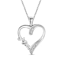 JEWELEXCESS Sterling Silver (.925) & 14K Gold over Silver Heart Necklace with White Diamond Accent | Jewelry Pendant Necklaces for Women with Round White Diamond & 18 inch Rope Chain with Spring Clasp