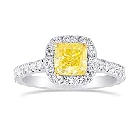 Leibish & co 1.46Cts Yellow Diamond Halo Ring Set in 18K White Yellow Gold GIA Certified Anniversary Birthday Natural Real Wedding Engagement Gift For Her Loose Stone