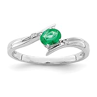 925 Sterling Silver Polished Open back Emerald and Diamond Ring Jewelry for Women - Ring Size Options: 6 7 8