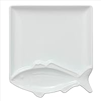 Hasami Ware 303346C500 Fish Plate, Square Plate, Mackerel, White Porcelain