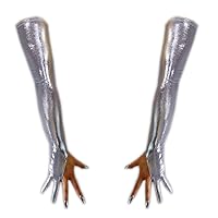 Womens Long Metalic Satin Gloves Sexy Wet Look Elbow Length Gloves for Evening Party Costume Cosplay Night Club