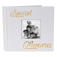 Happy Homewares Modern White Special Memories Photo Album with Gold Foil Text - Holds 80 4x6 Pictures - Gift Idea for Wonderful Memories