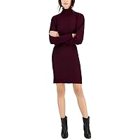 Women's Turle Neck Puff Sleeve Cable Knit Sweater Dress