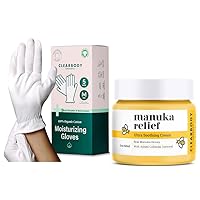 Manuka Honey Eczema Cream and Clearbody Organic Gloves Medium. White Organic Cotton Gloves 5 Pairs (10 Pcs) – 100% Organic Cotton Gloves for Dry Hands –Reusable Moisturizing Gloves with Manuka Honey