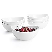 Sweese 6 Inch Porcelain 18 oz Bowls Set of 6, for Soup | Cereal | Fruits | Rice - Microwave, Dishwasher, and Oven Safe - White