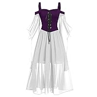 Women's Gothic Punk Dress Plus Size Cold Shoulder Butterfly Sleeve Cosplay Dress Renaissance Medieval Costume Dress