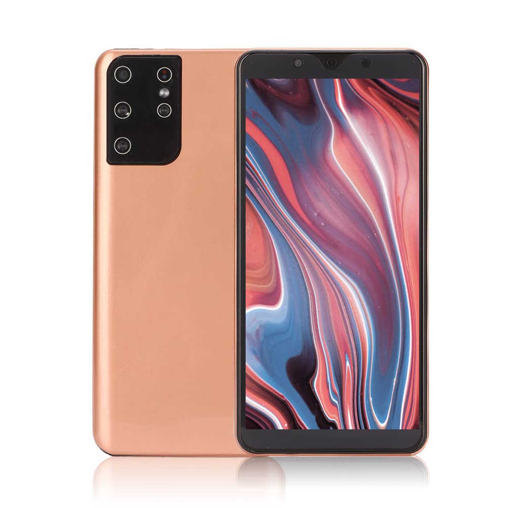 5.72in S21+ Unlocked Smartphone, Face ID Unlocked Cell Phone, 512MB+4GB, for Android 4.4.2, 0.3MP+ 2MP Dual Camera, Dual Card Dual Standby Mobile Phone Support WiFi+BT+FM+GPS(Rose Gold)
