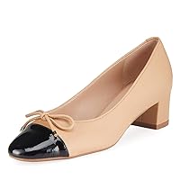 XYD Women Comfy Round Cap Toe Slip on Pumps Chunky Low Heel Bows Loafers Date Office Shoes