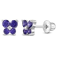 925 Sterling Silver Elegant 5mm Cubic Zirconia Butterfly Shaped Safety Screw Back Earrings for Toddlers & Young Girls