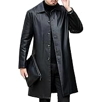 Men Leather Jackets Cashmere Coats Winter Casual Long Thick Fleece Leather Parka Warm Faux Leather Coat