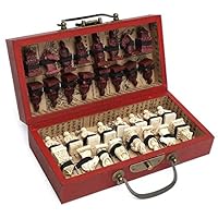 Chess Set Chinese Wood Leather Box with 32 Pieces Terracotta Figure Chess Set Entertainment Checkers Chess Traditional Games Chess Game Board Set (Color : Brown)