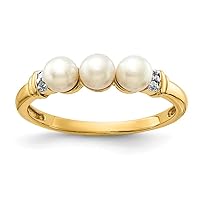 14k Yellow Gold Polished Diamond and Freshwater Cultured Pearl Ring Size 7.00 Jewelry for Women