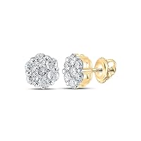 14K Yellow Gold Diamond Flower Cluster Earrings 1-3/4 Ctw.