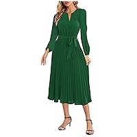 Women's Summer Dresses 2023 Sun Dresses Sleeve V-Neck Flowy A Line Pleated Maxi Cocktail Dress with Sleeves