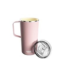 Tower Mug Ceramic Inner Coated Insulated Stainless Steel Cup for Pure Tasting Coffee with Easy Hold Handle and Tritan Lid Fits Standard Cup Holders 20 Ounce Travel Mug Powdered Pink