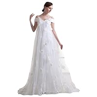 Ivory Tulle Spaghetti Strap V Neck Wedding Dress With Floral Appliques