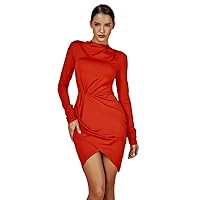 UONBOX Women's Long Sleeve Ruched Smoothy Night Club Party Mini Bodycon Dress