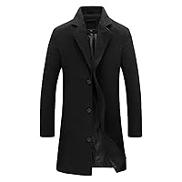 Men's Slim Fit Wool Blend Coat Single Breasted Business Pea Coats Mid-Length Notched Lapel Trench Jacket Overcoat