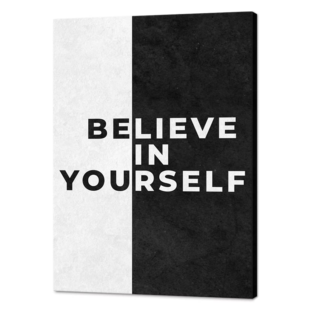 Large Size Inspirational Office Canvas Wall Art Wall Pictures Black White Inspiring Office Home Artwork Positive Quotes Believe in Yourself Wooden ...