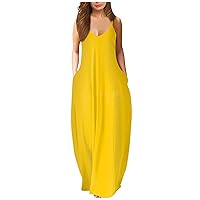 Women's Spring Dresses Fashion Casual Large Solid Round Neck Suspender Vest A-Line Long Dress Summer Dresses