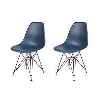 GIA Contemporary Armless Dining Chair, Qty of 2, Teal Seat with Black Metal Legs