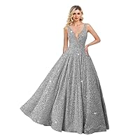 V Neck Sequin Prom Dresses 2024 Sparkly Formal Evening Gowns Dresses Long A-line Cocktail Party Dresses