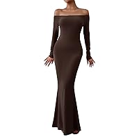 Long Beach Dresses for Women 2024 Vacation, Ladies Casual Comfortable Solid Color Elegant Slim One Shoulder Dr
