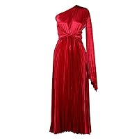 Plus Size Satin One Shoulder Maxi Dress Long Sleeves Prom Dresses for Women