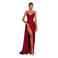 Ruched Women's Off The Shoulder Satin Prom Dresses Long Corset Formal Dress Evening Party Gown with Slit