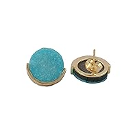 Round Shape Blue Agate Druzy. Gold Plated Gemstone Brass Handmade Small Stud Earrings EJ-1425-14