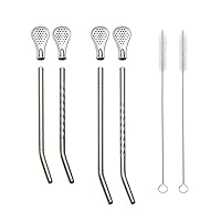 4 PCS Yerba Mate Straw Bombilla Loose Tea Filter (7inch and 8.27inch), Reusable 304 Stainless Steel Mate Straw Coffee Tea Straw for Coffee Cocktail Stirring Filter. With 2 cleaning brushes (Silver)