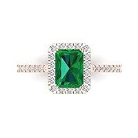 Clara Pucci 1.98ct Emerald Cut Solitaire W/Accent Halo Genuine Simulated Emerald Wedding Promise Anniversary Bridal Ring 18K Rose Gold