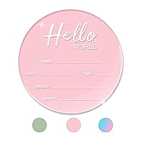 Baby Announcement Sign, 6.7 Inch Hello World Newborn Sign, Thickness Upgrade Baby Birth Name Sign for Nursery Baby Shower Hospital Newborn Photo Props Essentials (Pink)