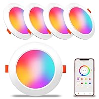Recessed Lighting 6 Inch, 150W Equivalent 1760LM, RGB Smart LED Ceiling Light with APP Control, 16W Daylight 5000K, Color Changing Downlight for Bedroom Kitchen Living Room, (4 Pack)