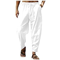 Mens Linen Pants Big and Tall Elastic Waist Harem Pants Drawstring Beach Pants Men Jogger Yoga Work Pants Trousers