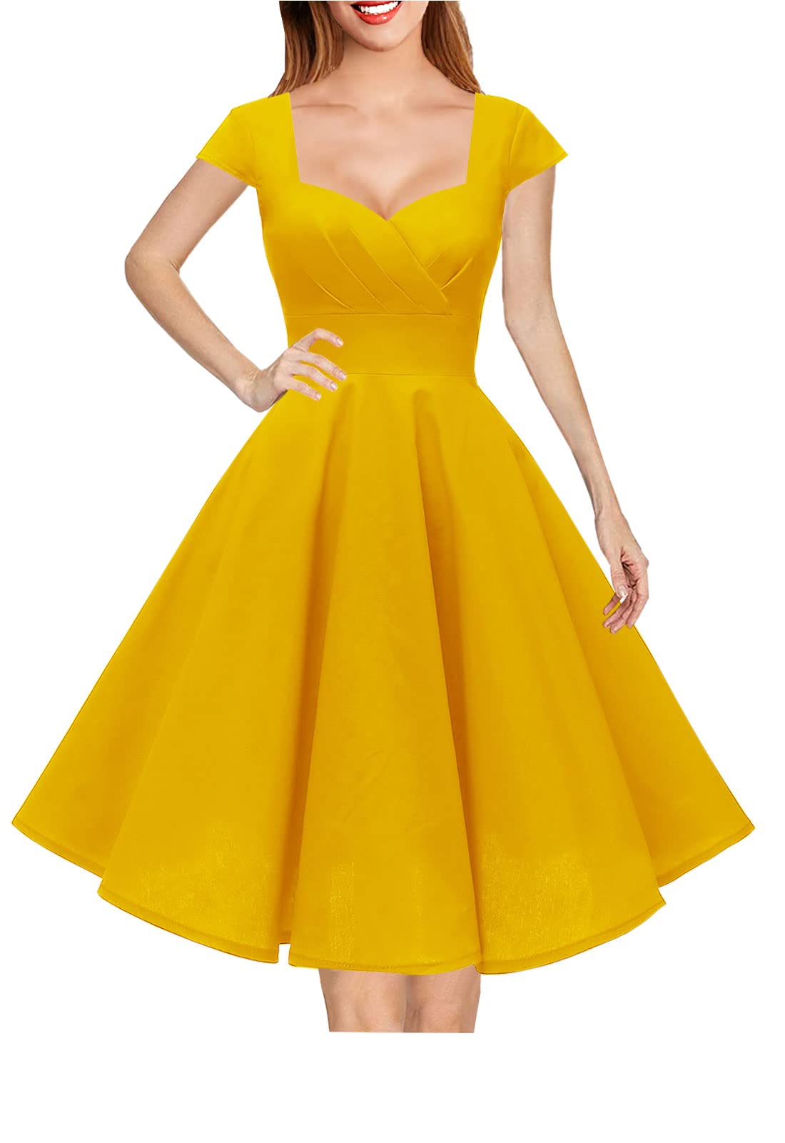 Hanpceirs Women's Cap Sleeve 1950s Retro Vintage Cocktail Swing Dresses with Pocket