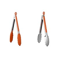 U-Taste 600℉ Heat Resistant Silicone Tongs and 18/8 Stainless Steel Kitchen Tongs (9 inch, Orange)
